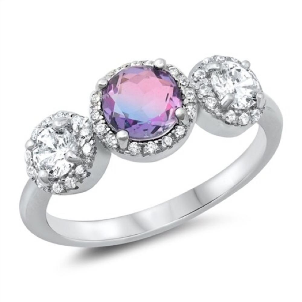 Sterling Silver Round Purple Multi-Colored Ring - Picture 1 of 4